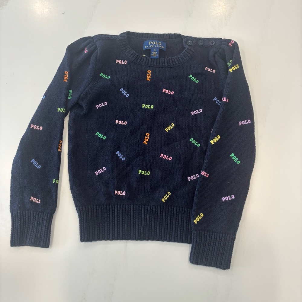 Polo by Ralph Lauren Dark Blue Sweater with Colorful Logo Accents